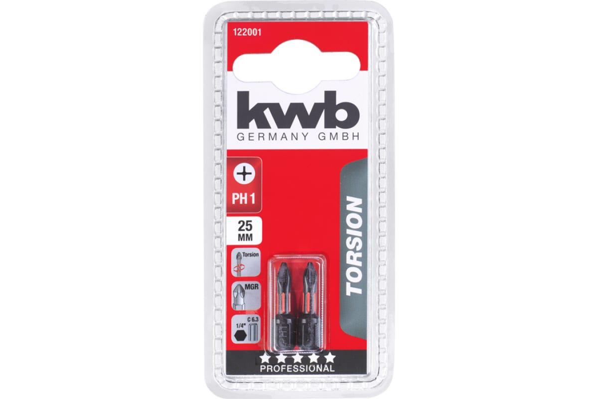 Бита PH1 25 мм TORSION 2 шт. KWB 122001