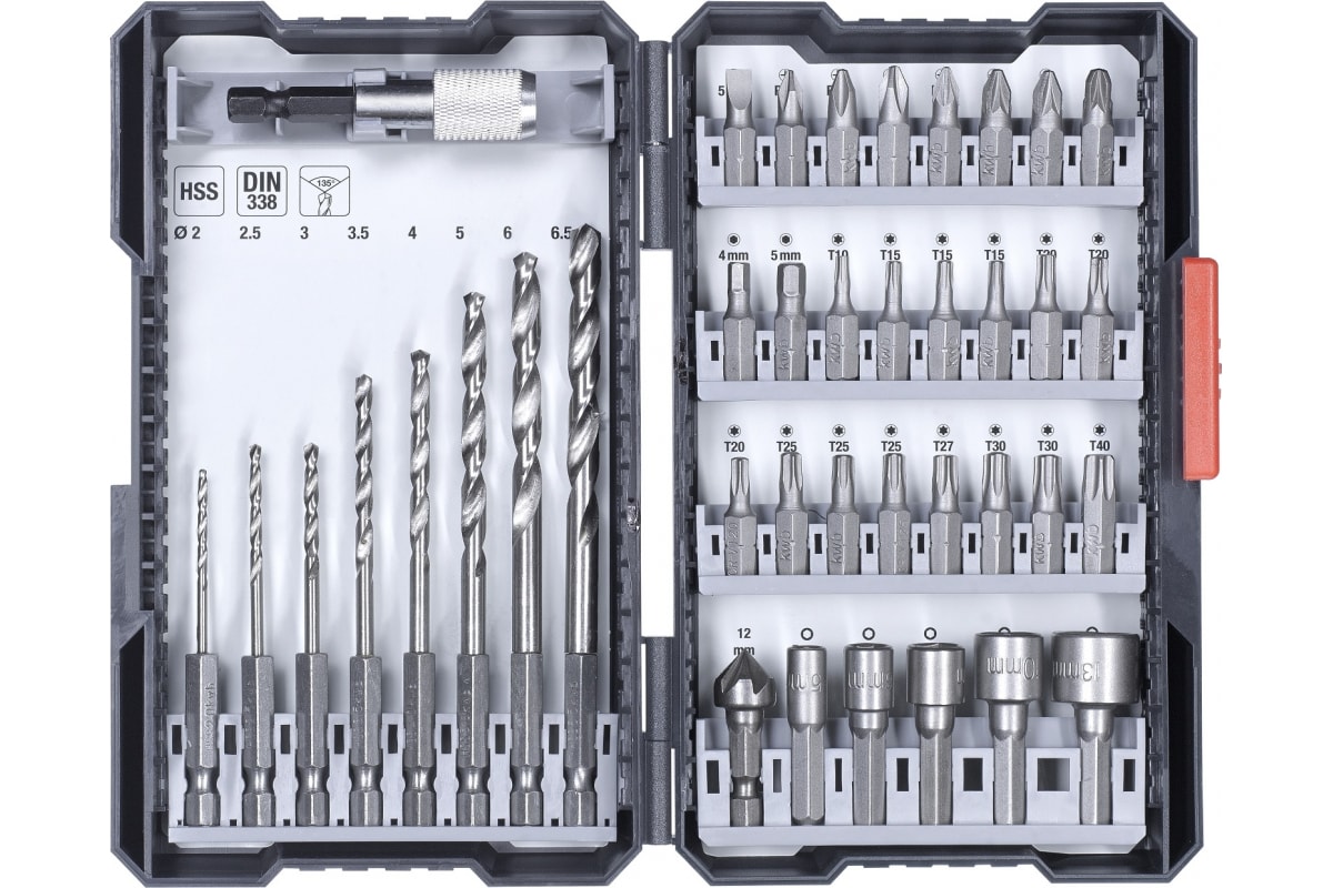 Набор бит, сверл, головок, 39 предметов, кейс kwb 108910