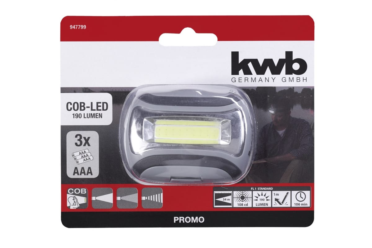 Налобный фонарь kwb COB-LED, 3xAAA 947799